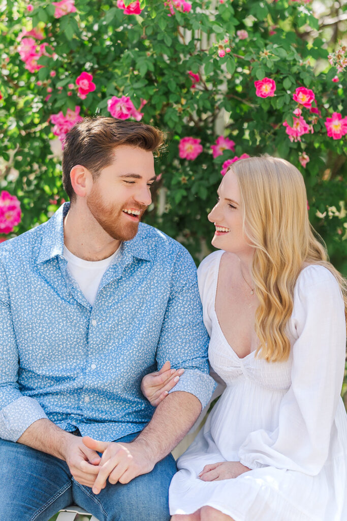 Romantic spring engagement photos at Lauritzen Gardens in Omaha.
