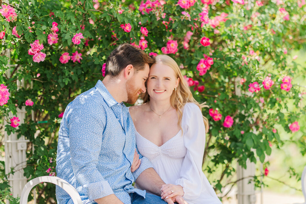 Romantic spring engagement photos at Lauritzen Gardens in Omaha.