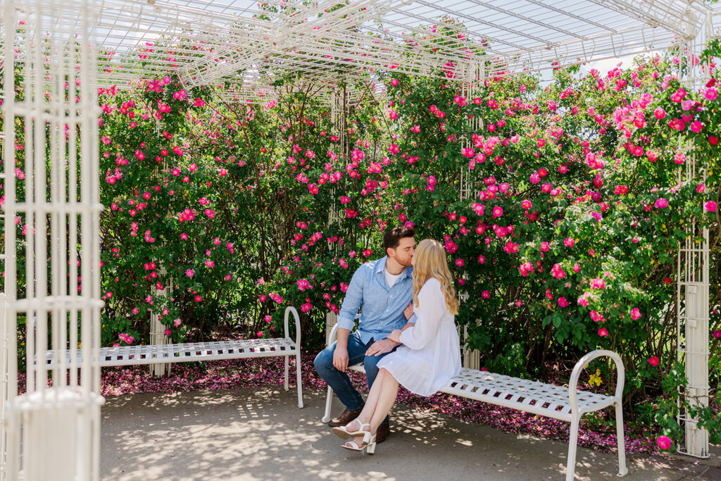 Romantic spring engagement photos at Lauritzen Gardens in Omaha.