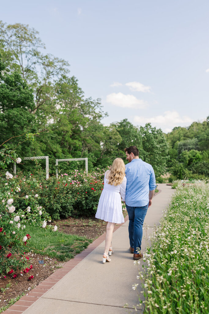 Romantic spring engagement photos at Lauritzen Gardens in Omaha.