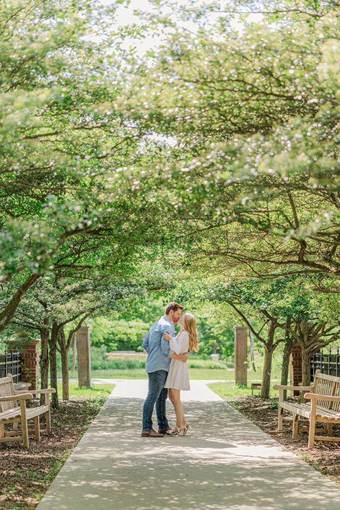 Romantic spring engagement photos at Lauritzen Gardens in Omaha.