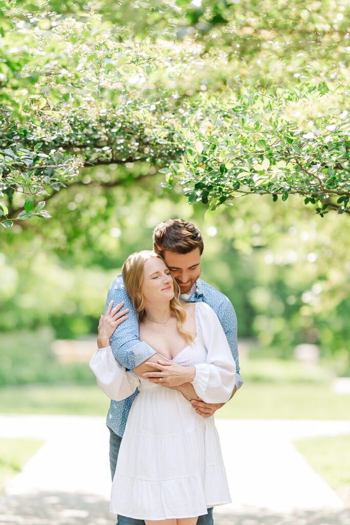 Romantic spring engagement photos at Lauritzen Gardens in Omaha.
