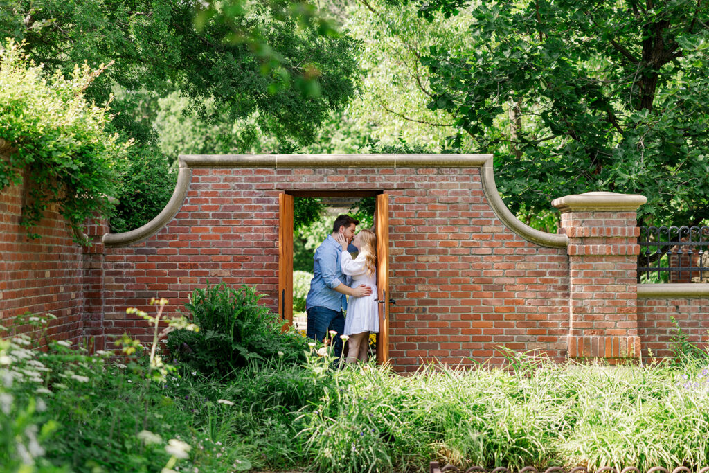 Romantic spring engagement photos at Lauritzen Gardens in Omaha.
