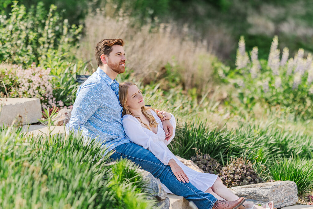 Romantic spring engagement photos at Lauritzen Gardens in Omaha.