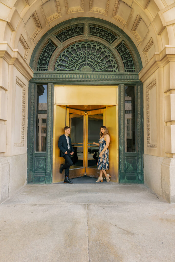 Britt and Tony's downtown Omaha engagement at the Omaha Courthouse and Memoir restaurant.