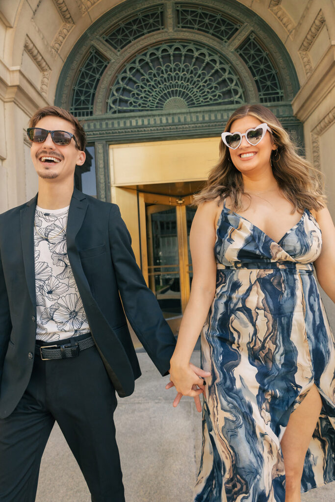 Britt and Tony's downtown Omaha engagement at the Omaha Courthouse and Memoir restaurant.