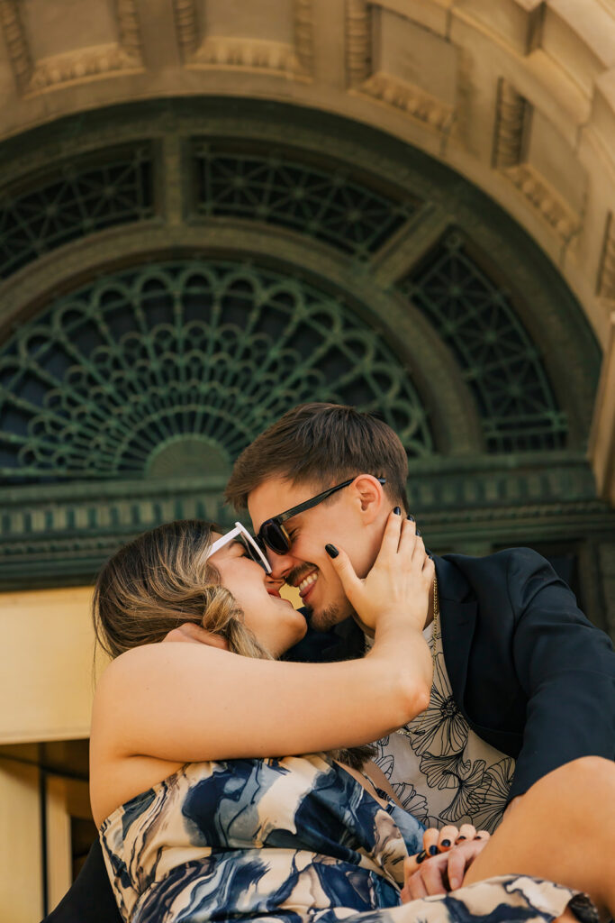 Britt and Tony's downtown Omaha engagement at the Omaha Courthouse and Memoir restaurant.