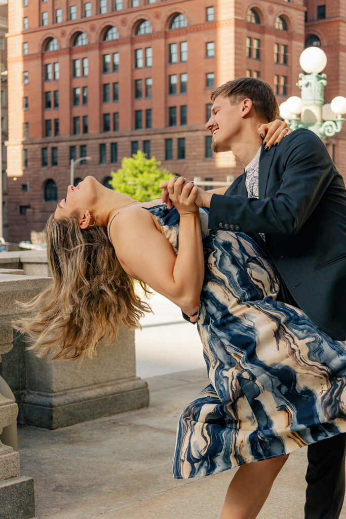 Britt and Tony's downtown Omaha engagement at the Omaha Courthouse and Memoir restaurant.