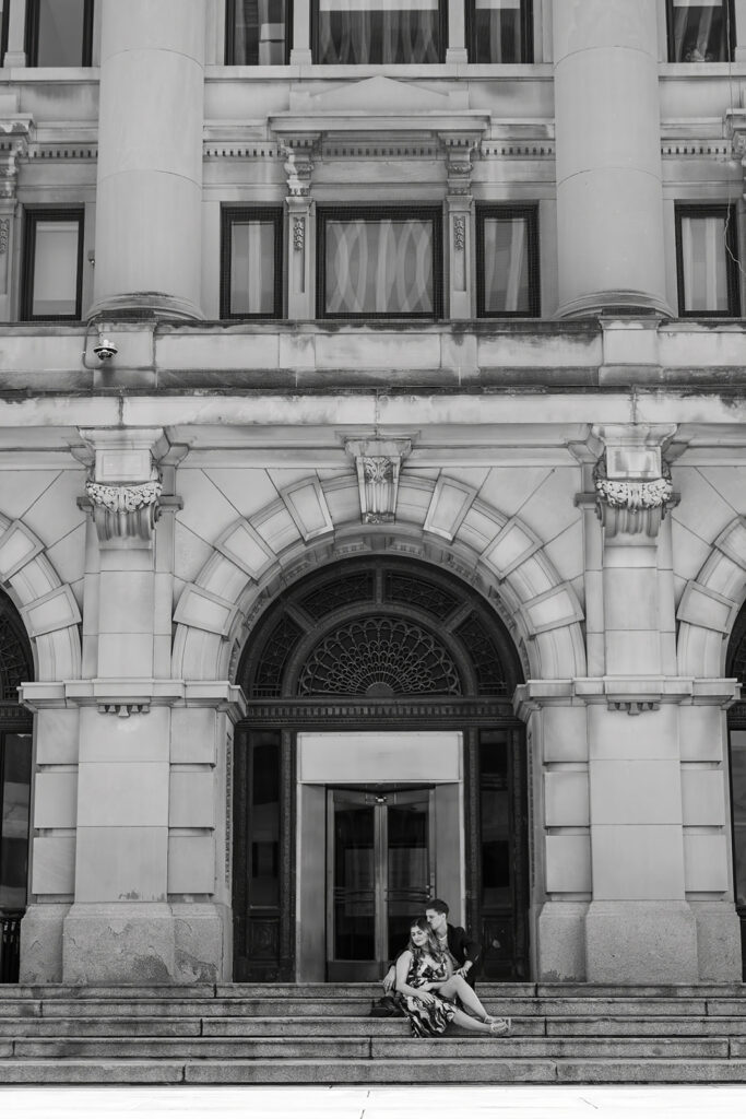 Britt and Tony's downtown Omaha engagement at the Omaha Courthouse and Memoir restaurant.