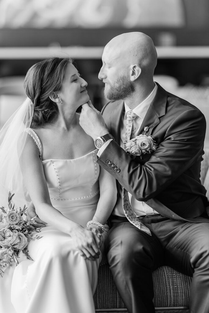 A modern, romantic wedding in downtown Omaha with a ceremony at the Holland Performing Arts Center and a reception at the Leo Ballroom.