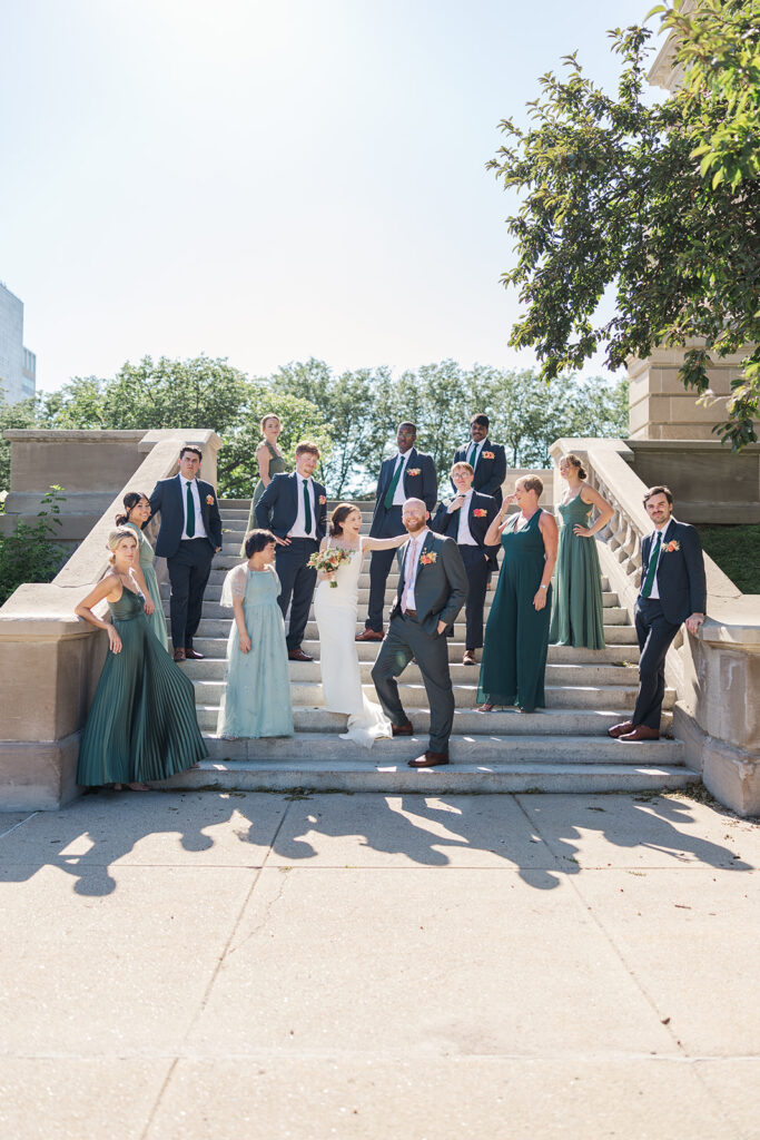 A modern, romantic wedding in downtown Omaha with a ceremony at the Holland Performing Arts Center and a reception at the Leo Ballroom.