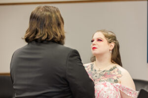 Jay and Evie's Fall Courthouse Wedding Elopement at the Council Bluffs Courthouse with wedding portraits at Omaha's Lauritzen Gardens and Chalco Hills Recreation Area, photographed by Claire Katan Creative.