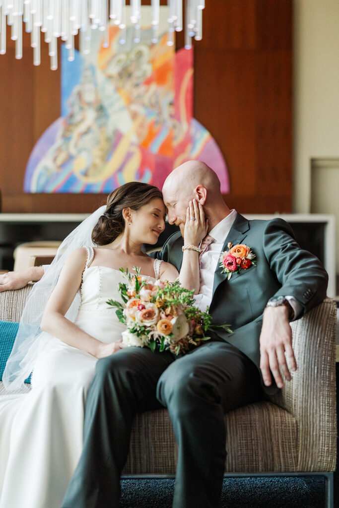 Couples' wedding portraits at Holland Performing Arts Center in Omaha, NE.